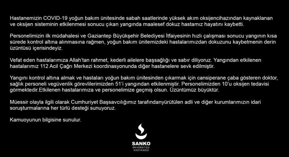 Sanko Üniversitesi Hastanesi’nden Başsağlığı Mesajı