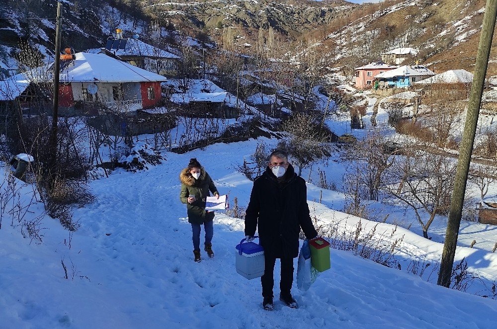 Karlı Yolları Aşarak Aşı Yapıyorlar