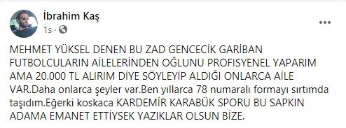 Karabükspor Başkanı Mehmet Yüksel’den Futbolcusuna Küfürlü Mesaj